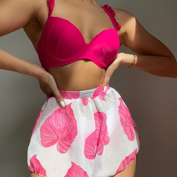 Damen Bikini-Set mit Rüschendetails und fließendem Rock Drune