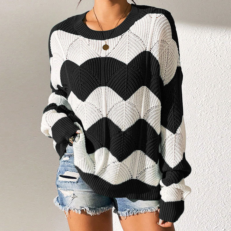 Damen Strickpullover mit gewelltem Muster und weitem Schnitt Drune