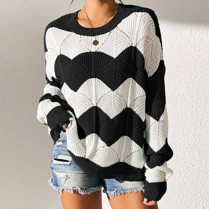 Damen Strickpullover mit gewelltem Muster und weitem Schnitt Drune