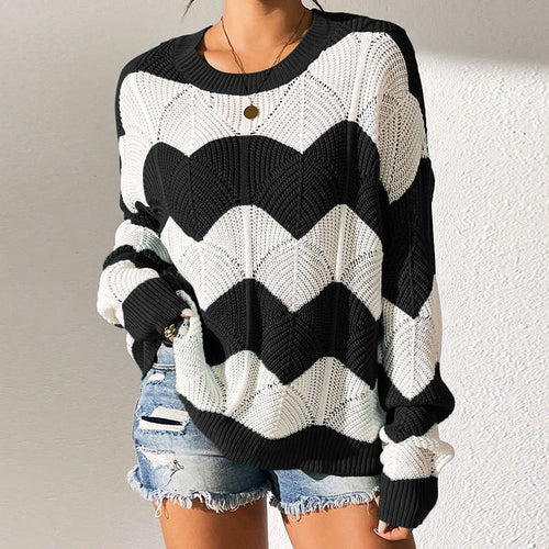 Damen Strickpullover mit gewelltem Muster und weitem Schnitt Drune