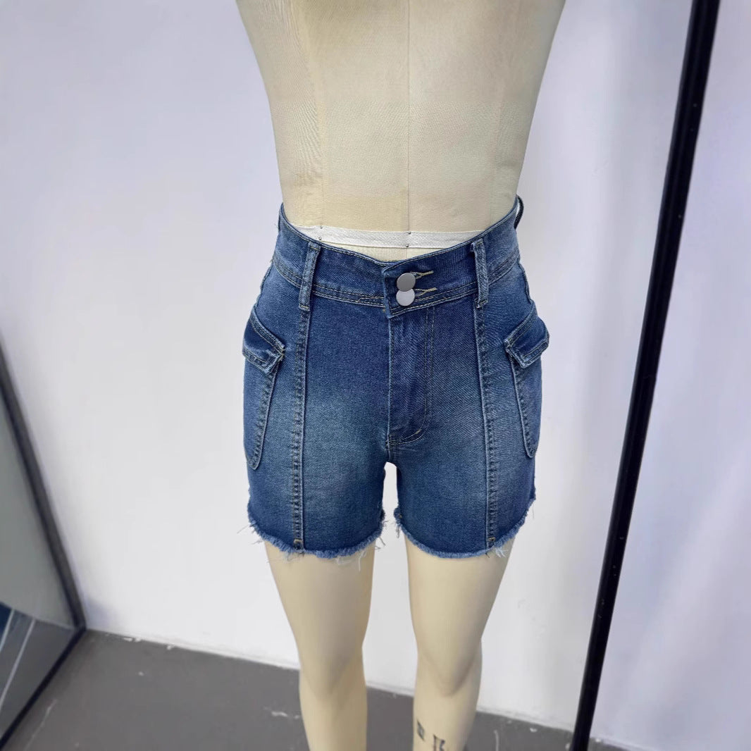 Damen Denim-Shorts mit hohem Bund und aufgesetzten Taschen Drune