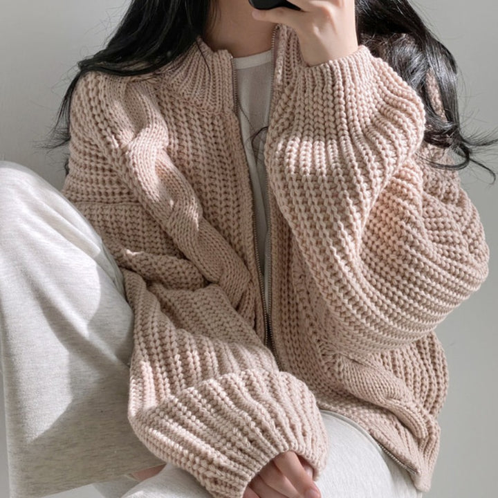 Damen Grobstrickjacke mit voluminösen Ärmeln und offener Front Drune
