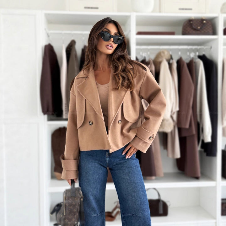 Damen Trendige cropped Blazerjacke mit doppelter Knopfleiste und breitem Revers Drune