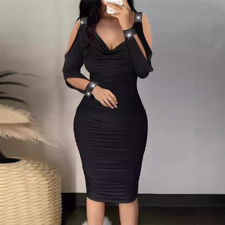 Damen Figurbetontes Cocktailkleid mit detaillierter Raffung und Off-Shoulder-Ärmeln Drune