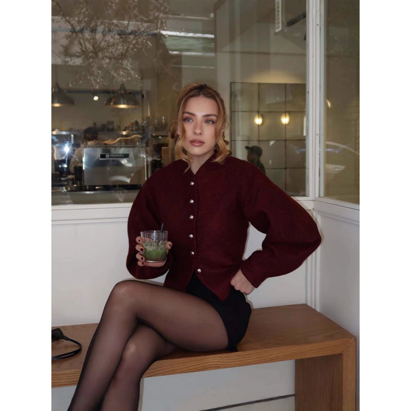 Damen zeitlose Strickjacke mit eleganten Knöpfen und voluminösen Ärmeln Drune