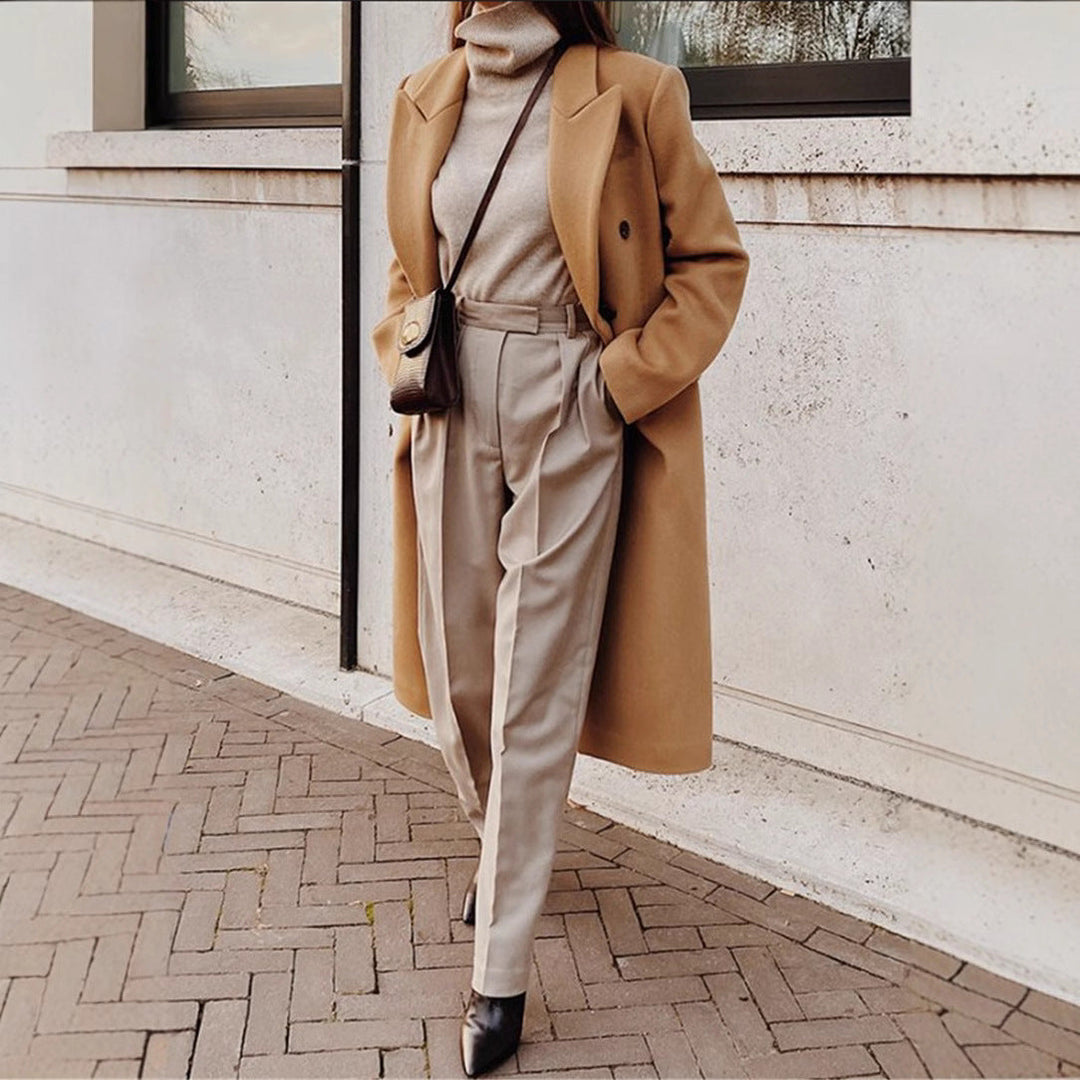 Drune | Revers Doppelreiher Slim Fit Einfarbiger Mantel