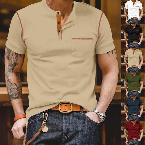 Herren nan urbanes Kurzarmshirt mit Stehkragen, halber Knopfleiste und Brusttasche Drune