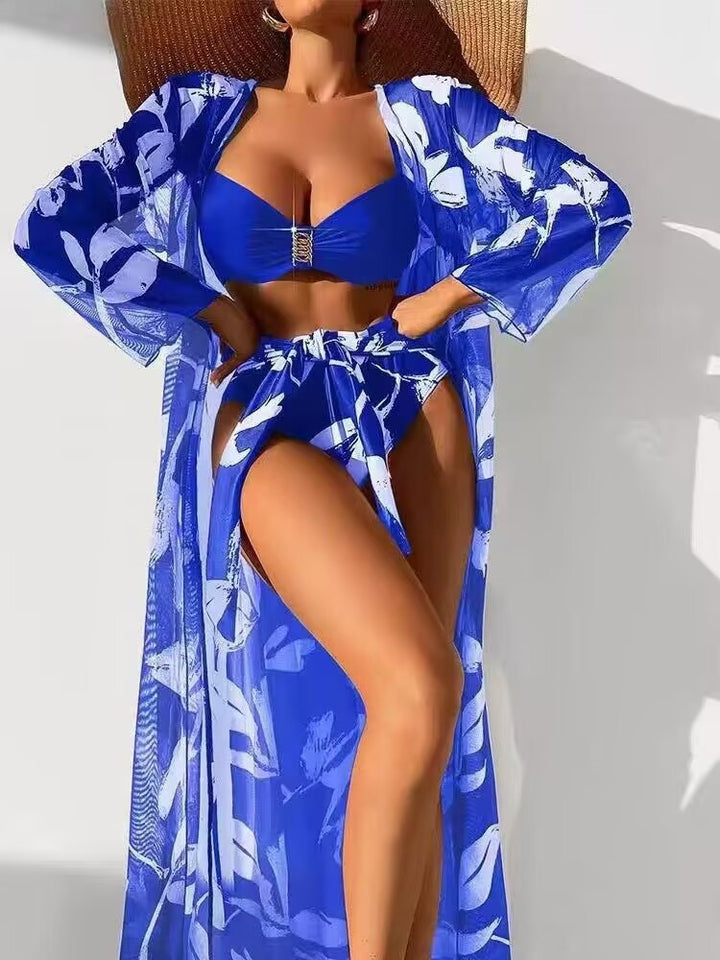 Damen Strandkleid mit floralem Design und elegantem Überwurf Drune