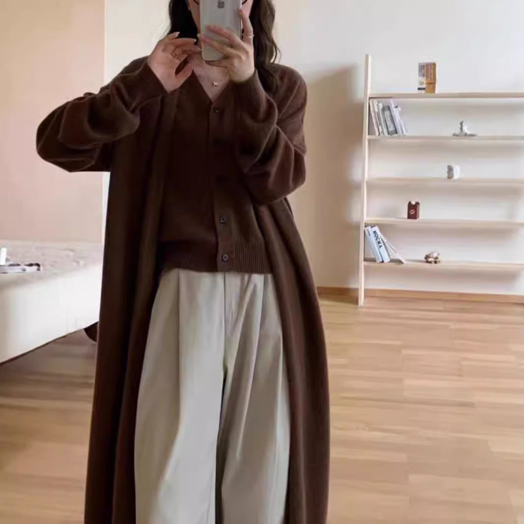 Damen Langärmlige Strickjacke mit dekorativem Knopfdesign Drune