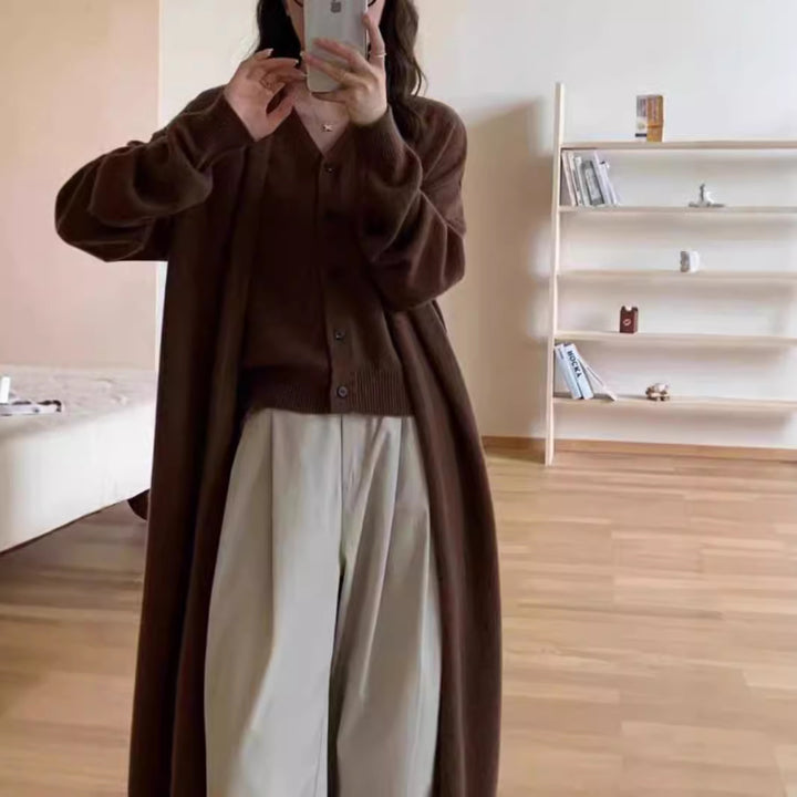 Damen Langärmlige Strickjacke mit dekorativem Knopfdesign Drune