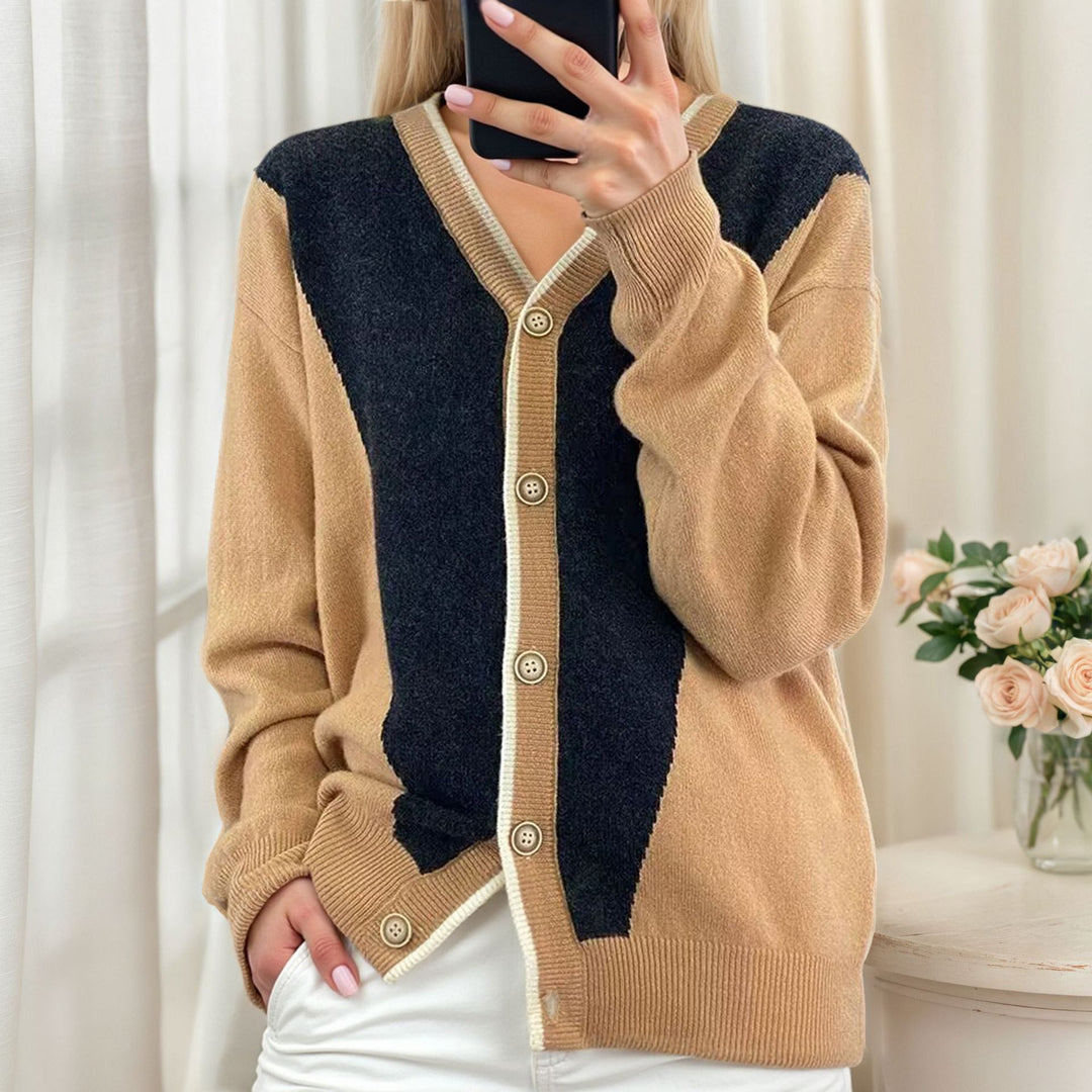 Damen Leichte Strickjacke mit modischem V-Ausschnitt Drune