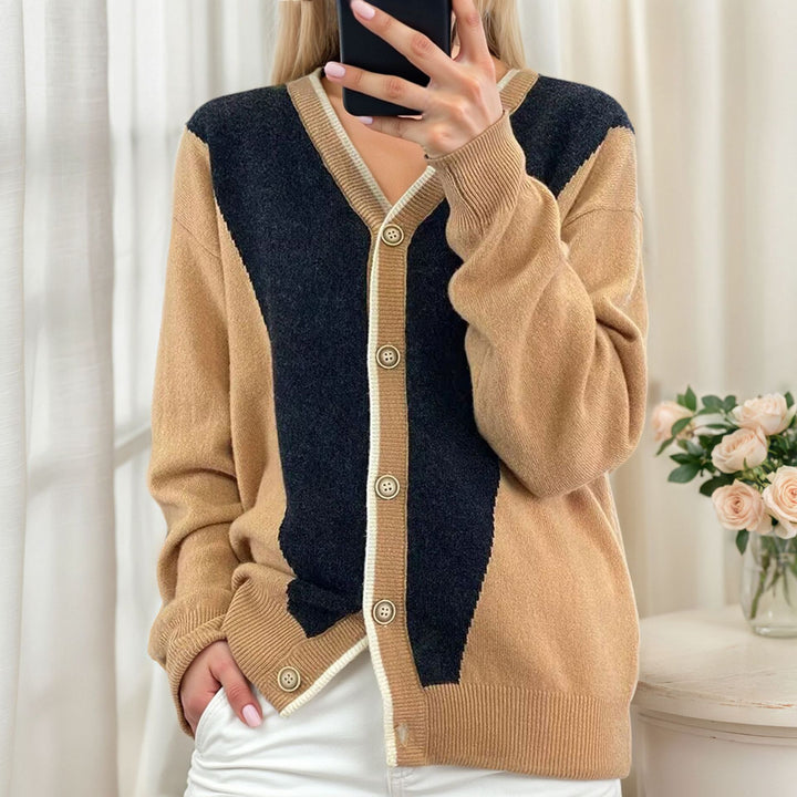 Damen Leichte Strickjacke mit modischem V-Ausschnitt Drune