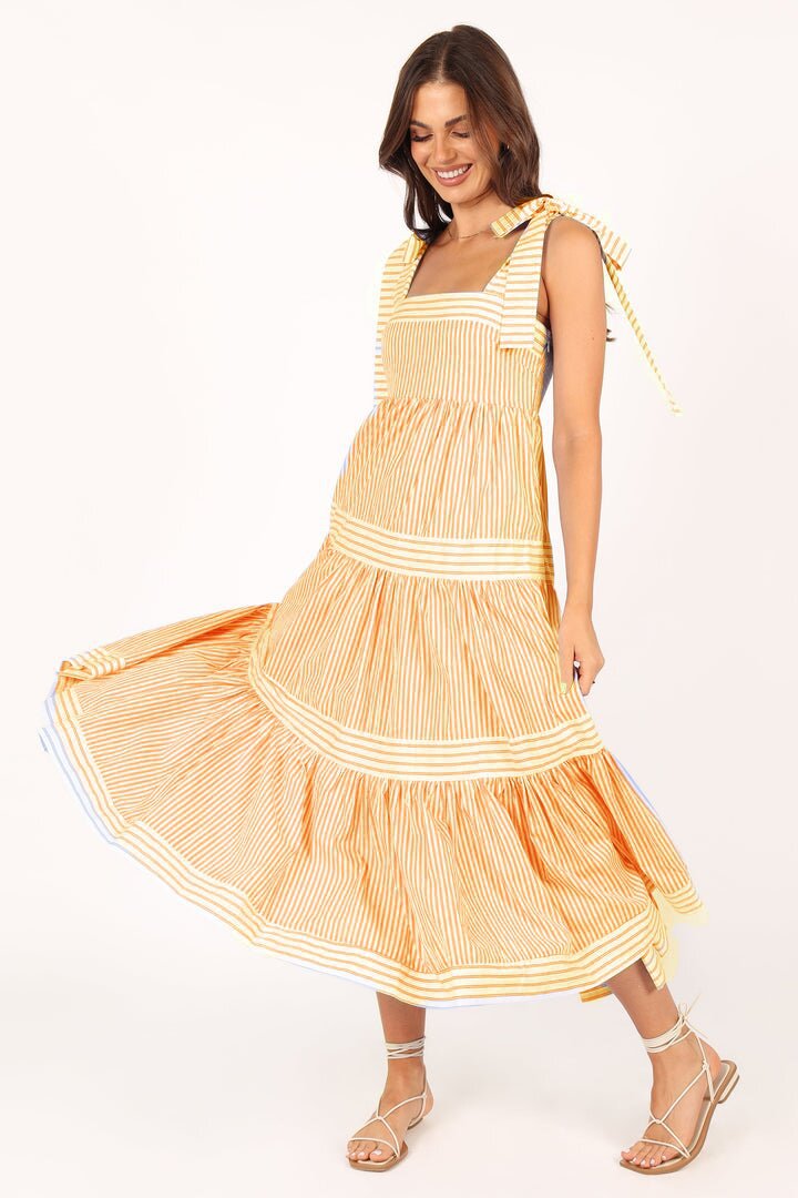 Damen Maxikleid mit verstellbaren Trägern und Rüschendetails Drune