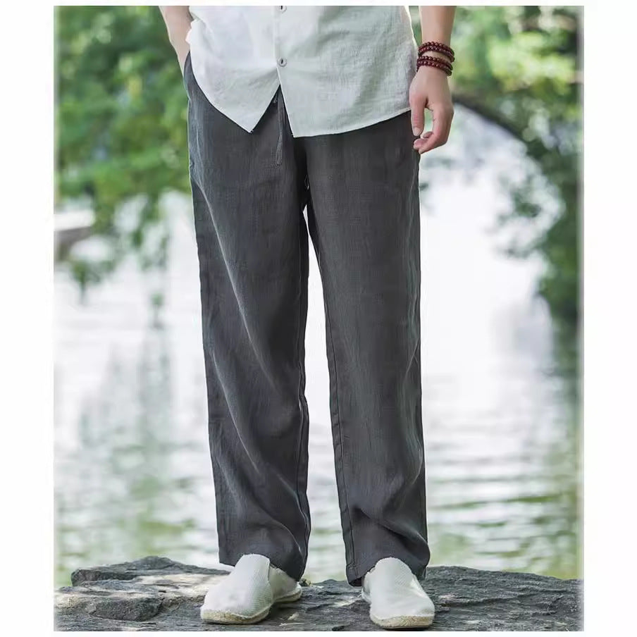 Herren lässige Leinenhose mit elastischem Bund und praktischen Seitentaschen Drune