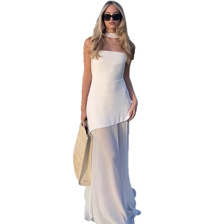Damen Elegantes Maxikleid mit asymmetrischem Schnitt und schickem Schlitz Drune