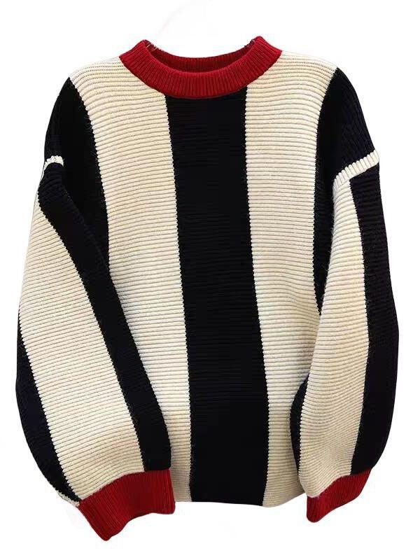 Damen Grobstrickpullover mit innovativer Streifenmusterung und weitem Schnitt Drune