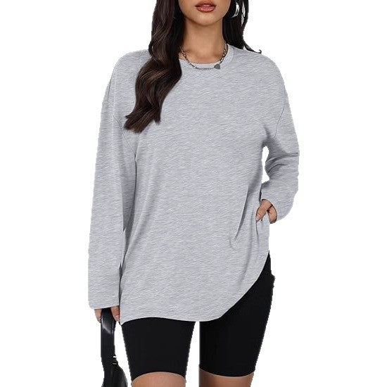 Damen lässiges Longsleeve T-Shirt mit Seitenschlitzen Drune