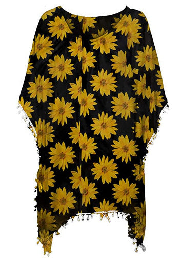 Damen Strandtunika mit floralem Design und Poncho-Art Drune