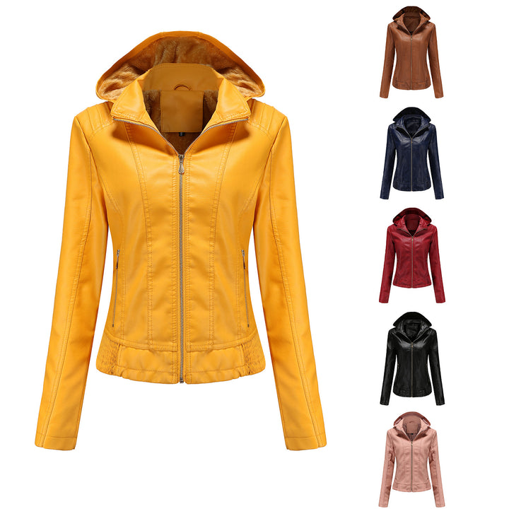 Damen stilvolle Kunstlederjacke mit hochabschließendem Kragen und elastischen Bündchen Drune