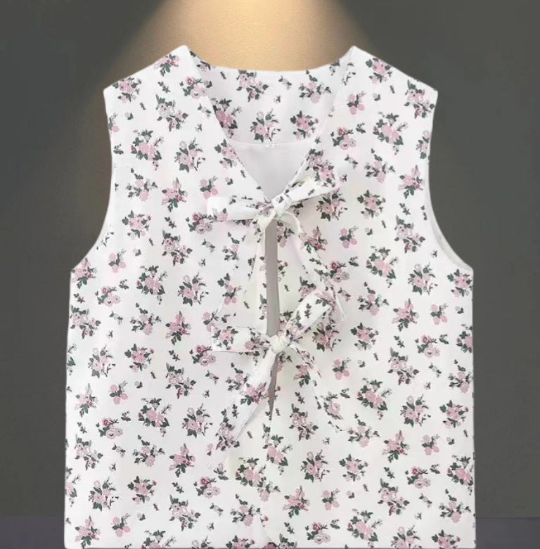 Damen Ärmelloses Blusenkleid mit floralem Design und raffiniertem Schleifenverschluss Drune