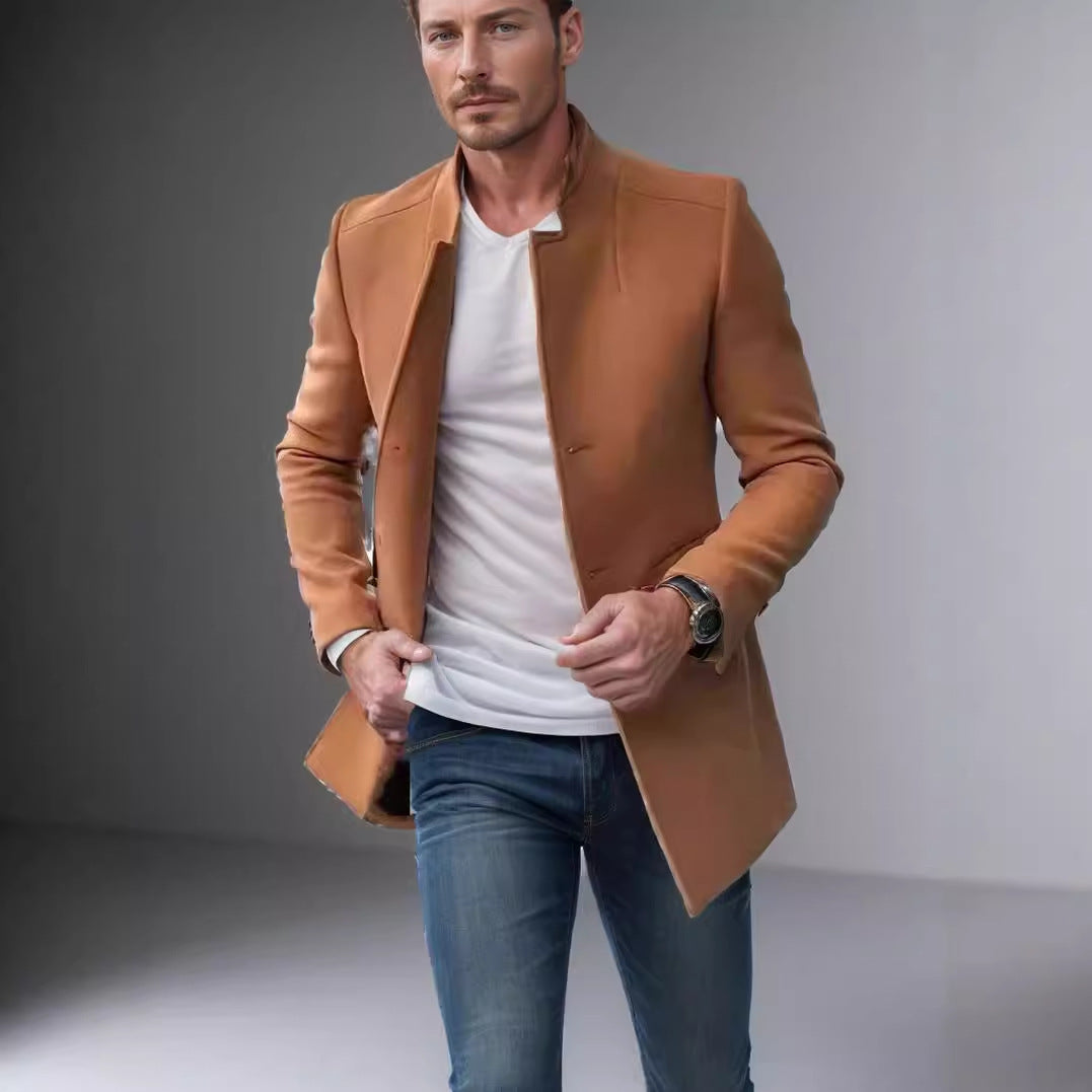 Herren moderner Blazer mit geradem Schnitt und elegantem Stehkragen Drune