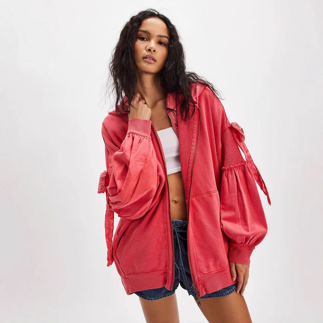 Damen Oversize Kapuzenpullover mit einzigartigen Ärmeldetails Drune