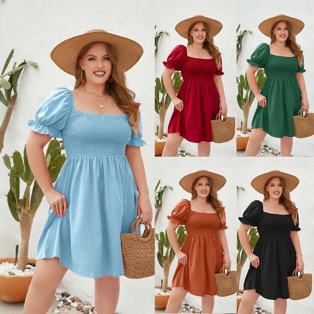 Damen Leichtes Sommerkleid mit schulterfreier Passform und voluminösen Puffärmeln Drune
