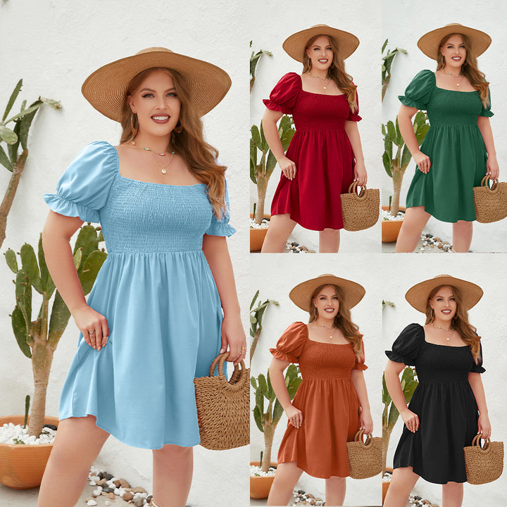 Damen Leichtes Sommerkleid mit schulterfreier Passform und voluminösen Puffärmeln Drune