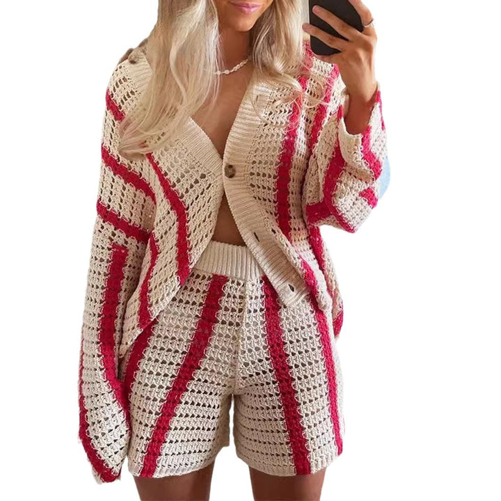 Damen Strickjacke mit offener Maschenstruktur und modischem Streifenmuster Drune