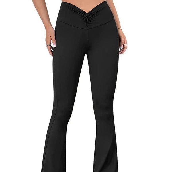 Damen Hohe Taille Flared Leggings mit Raffungen Drune