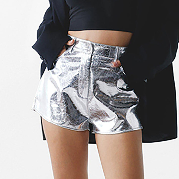 Damen Glänzende High-Waist-Shorts mit lässigem Schnitt Drune