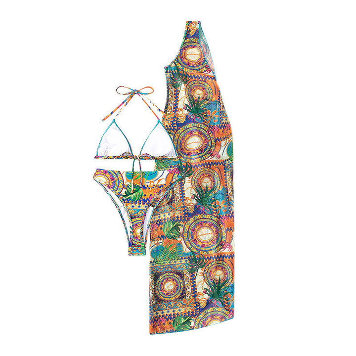 Damen Triangel-Bikini mit asymmetrischem Wickelrock und modischem Farbdesign Drune