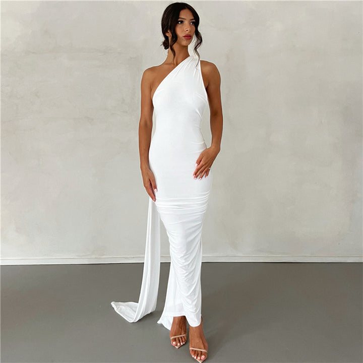 Damen Elegantes bodenlanges One-Shoulder Kleid Drune