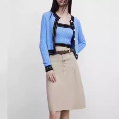 Damen Strickjacke mit asymmetrischem Design und kontrastierenden Akzenten Drune
