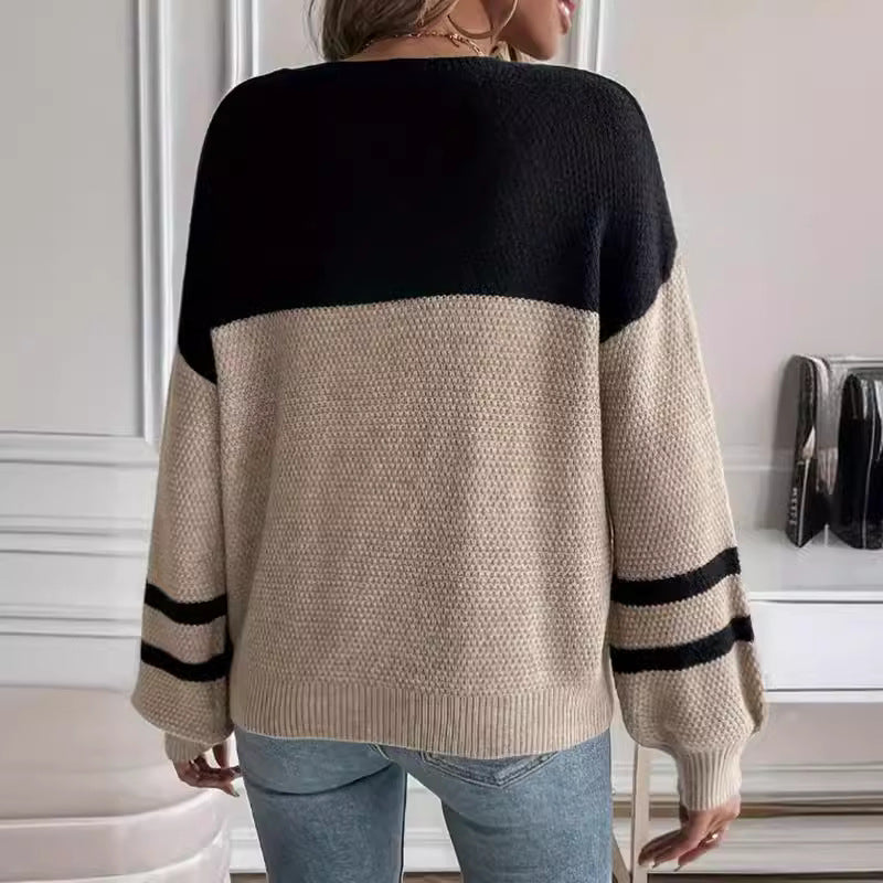 Damen modischer Pullover mit strukturiertem Design und sportlichem Streifenmuster Drune