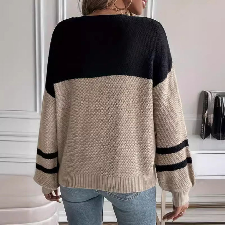 Damen modischer Pullover mit strukturiertem Design und sportlichem Streifenmuster Drune