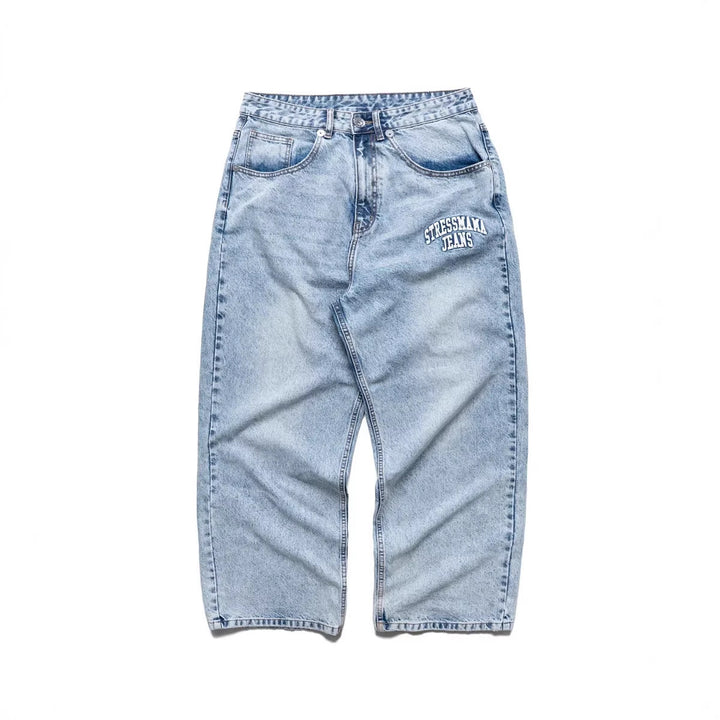 Damen weite Denim-Jeans mit stilvollem Stickdesign Drune