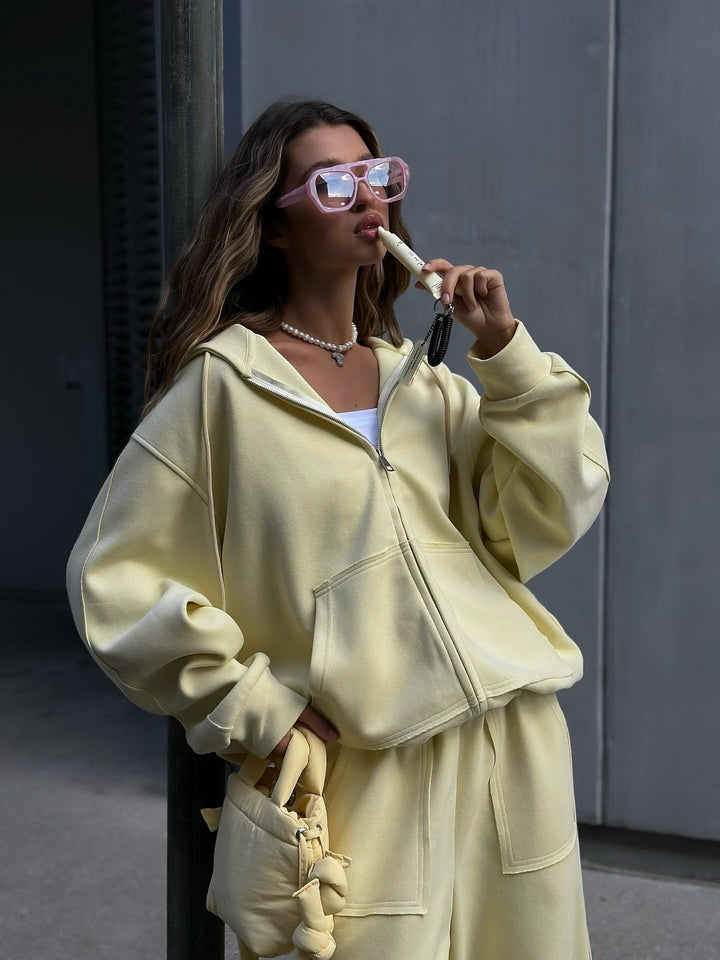 Damen nan oversized Kapuzenjacke mit Reißverschluss und Kängurutasche Drune