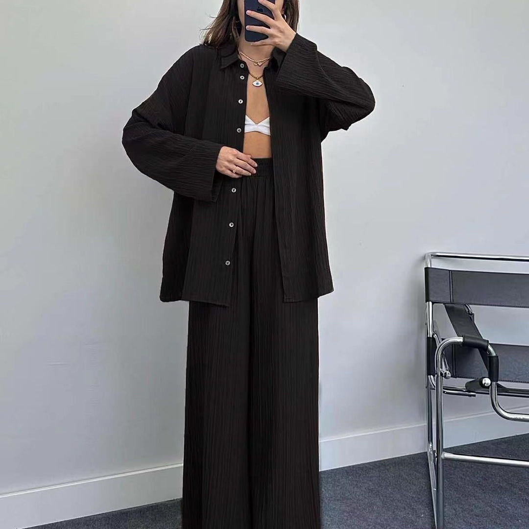 Damen lässiges Übergrößen-Hemd und lockere Hose Set Drune