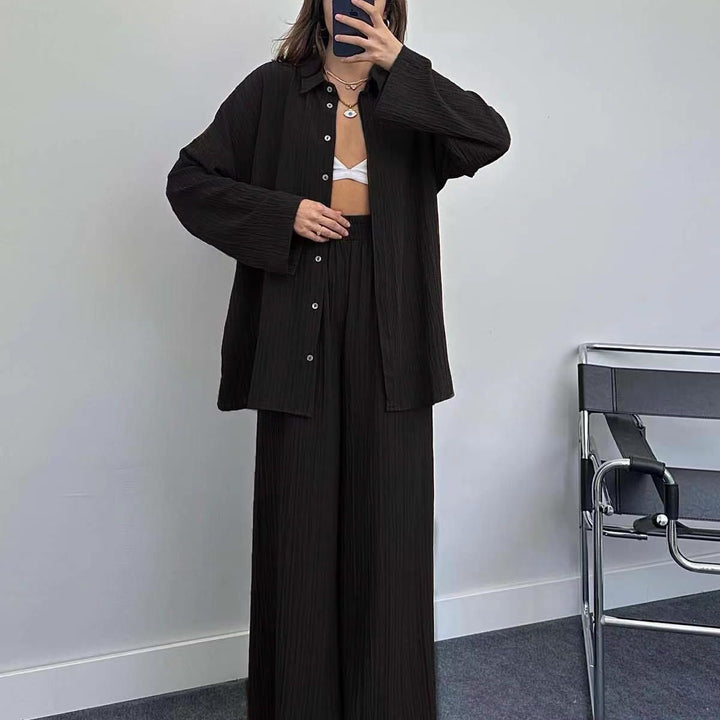 Damen lässiges Übergrößen-Hemd und lockere Hose Set Drune