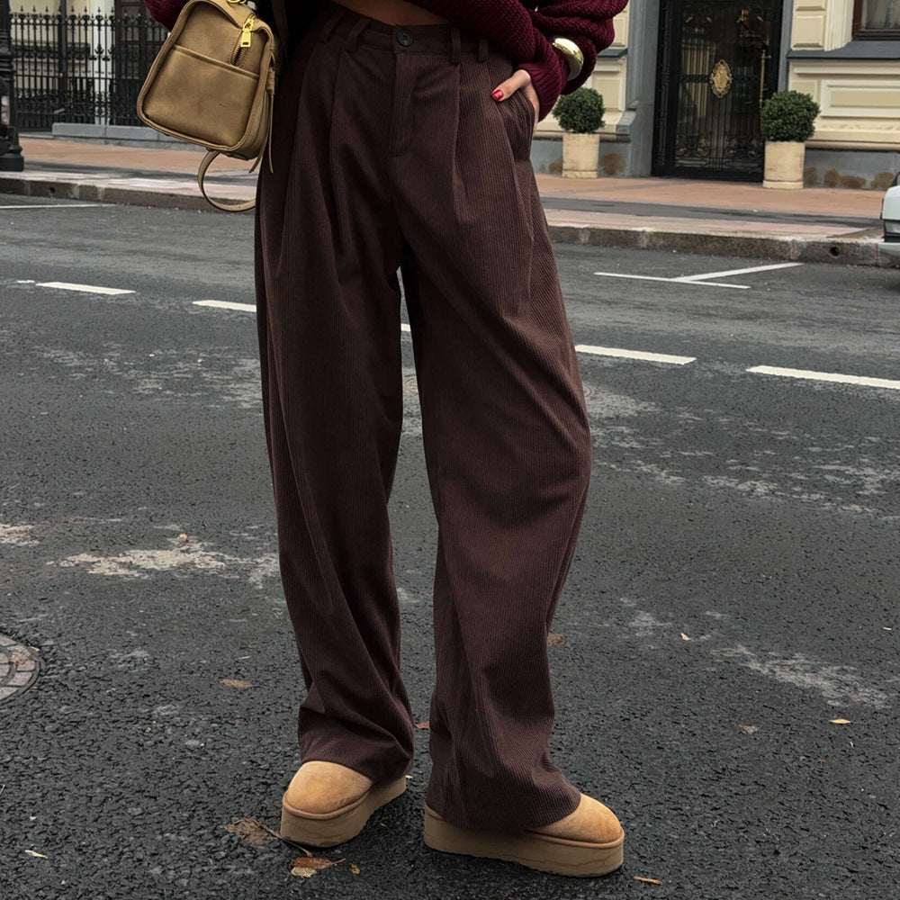 Damen Weite Cordhose mit Falten Drune