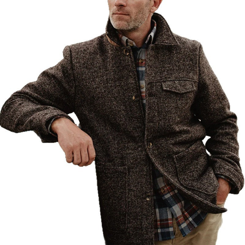 Herren eleganter und warmer Wollmantel mit praktischen Taschen Drune