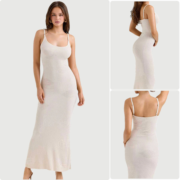 Damen Elegantes Maxikleid mit feinen Spaghettiträgern und dezentem Strukturmuster Drune