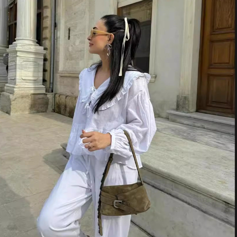 Damen Bluse mit Rüschendetails und tailliertem Schnitt Drune
