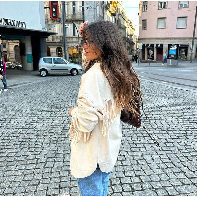 Damen Fransenjacke aus weichem Lederimitat Drune