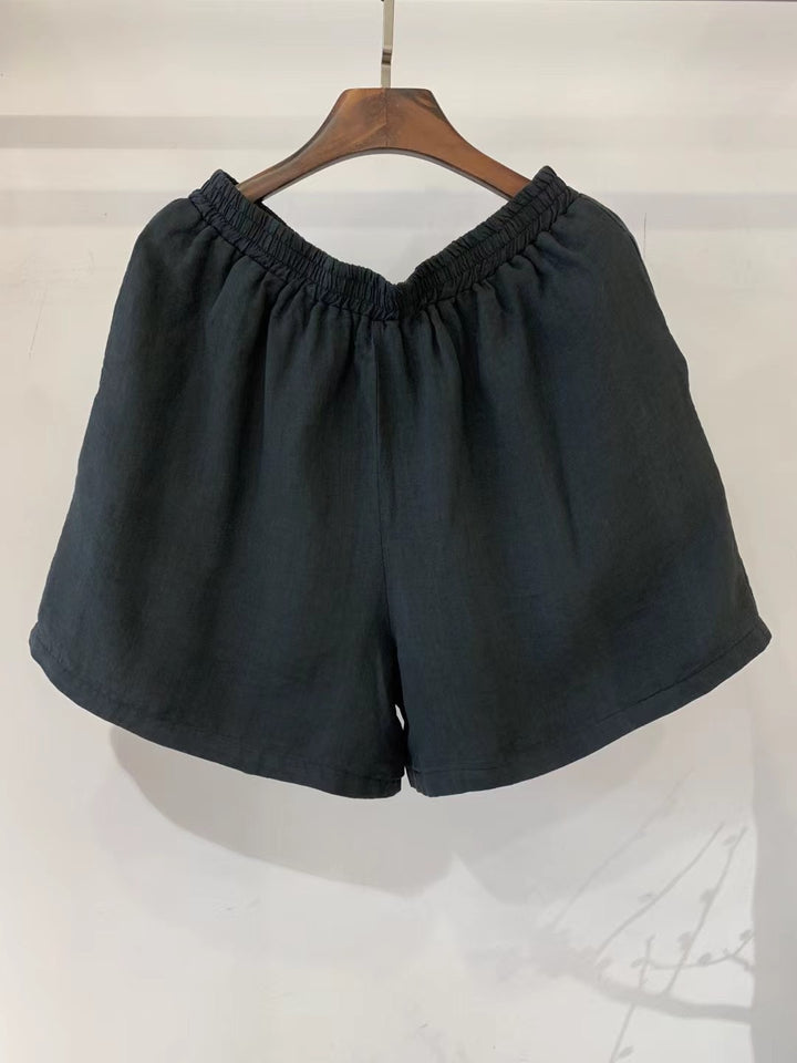 Damen Leichte Hoch-taillierte Leinen Shorts Drune