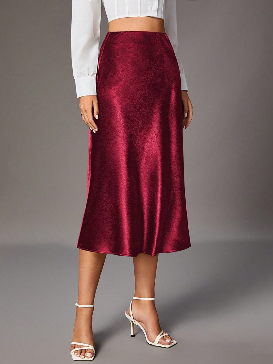 Damen Eleganter A-Linien Satinrock mit fließendem Schnitt Drune