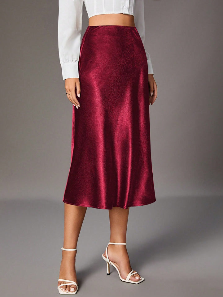 Damen Eleganter A-Linien Satinrock mit fließendem Schnitt Drune