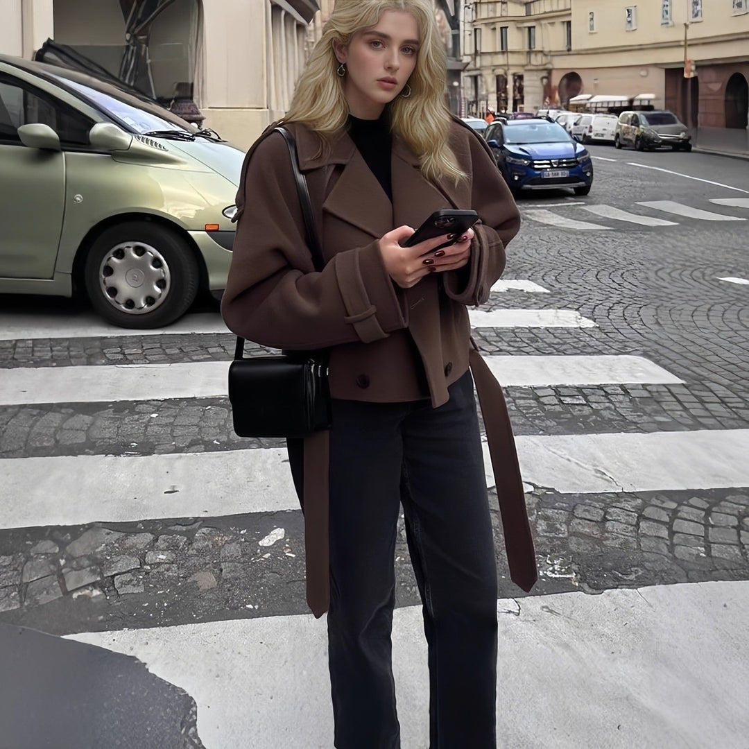 Damen modische cropped Jacke im Trench-Stil Drune