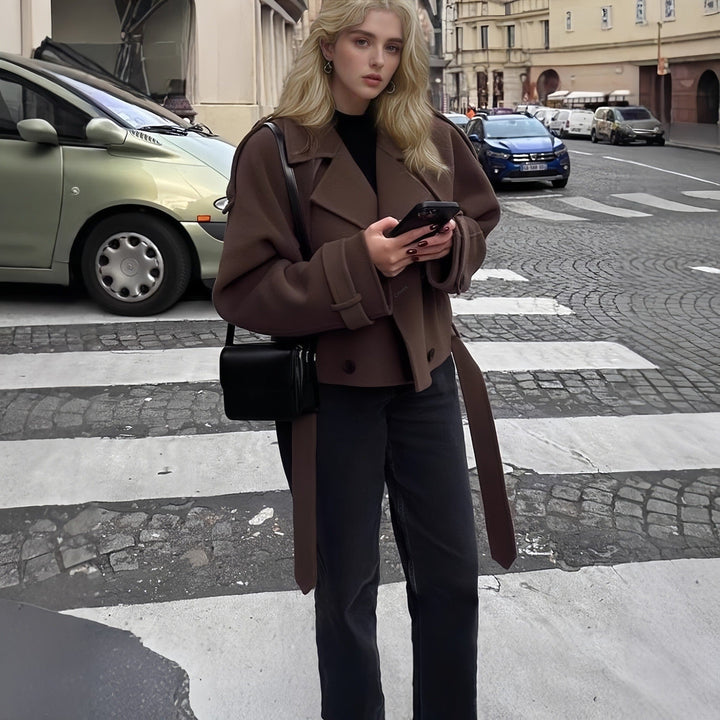 Damen modische cropped Jacke im Trench-Stil Drune